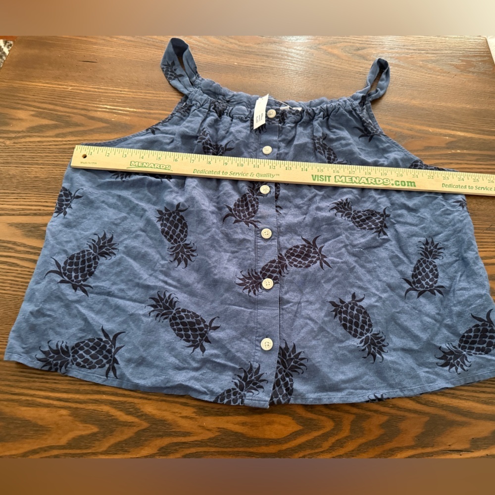 GAP Button Front Tank Top Linen Blend Women's XL Blue Pineapple Tropical Beach - Picture 10 of 15